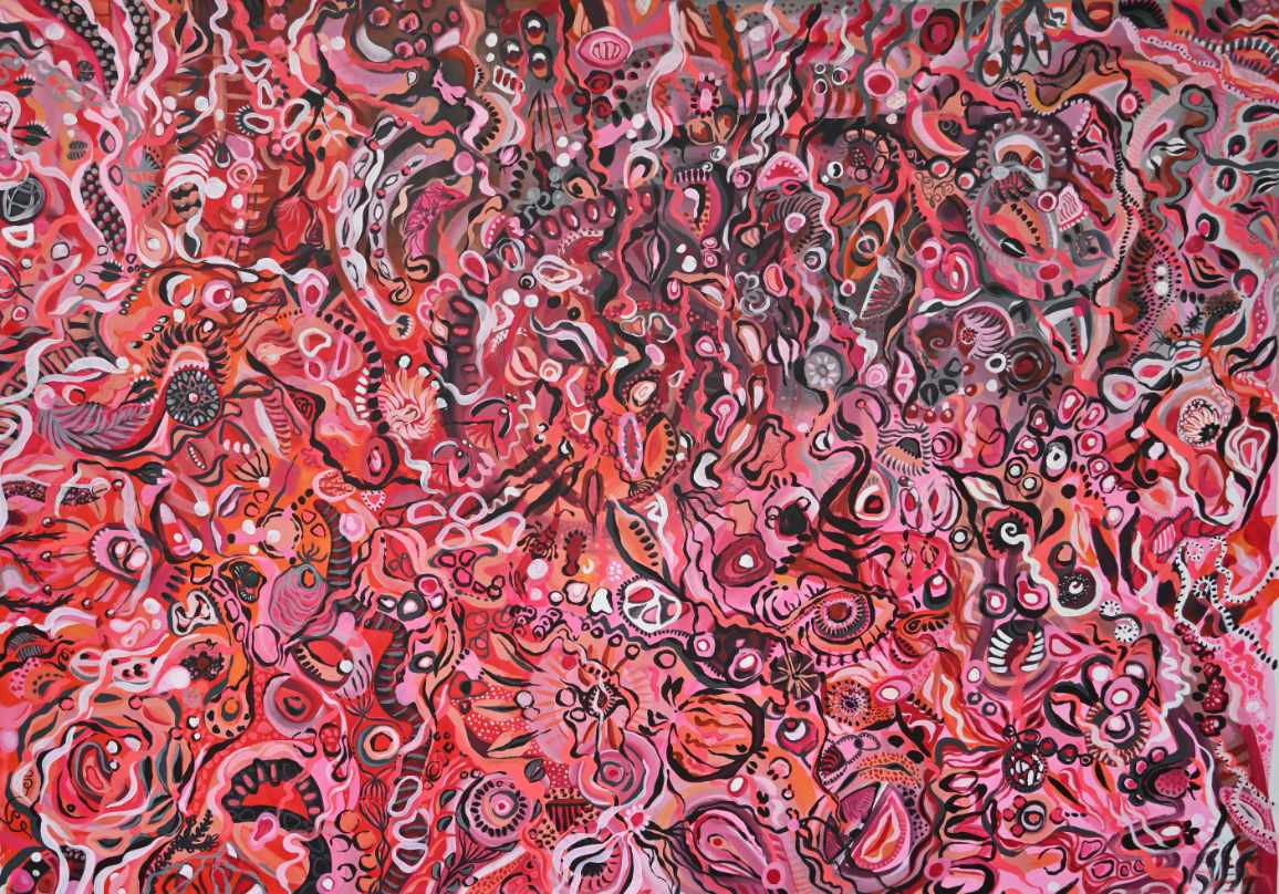 Pink Tangerine - Abstrakte Acrylmalerei in Pink- und Orangetönen auf Leinwand, 180x130cm